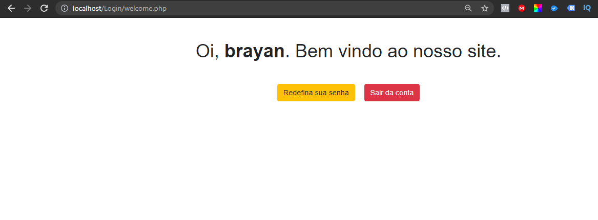 Tela de boas-vindas após login